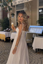 Robe longue blanche en polyester longueur cheville
