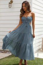 Robe mi-longue en mélange coton chiffon
