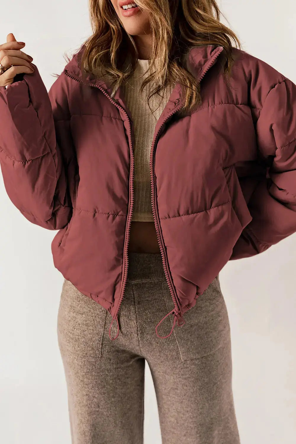 Manteau Long Chic à Col avec Fermeture Éclair pour Superposition Élégante