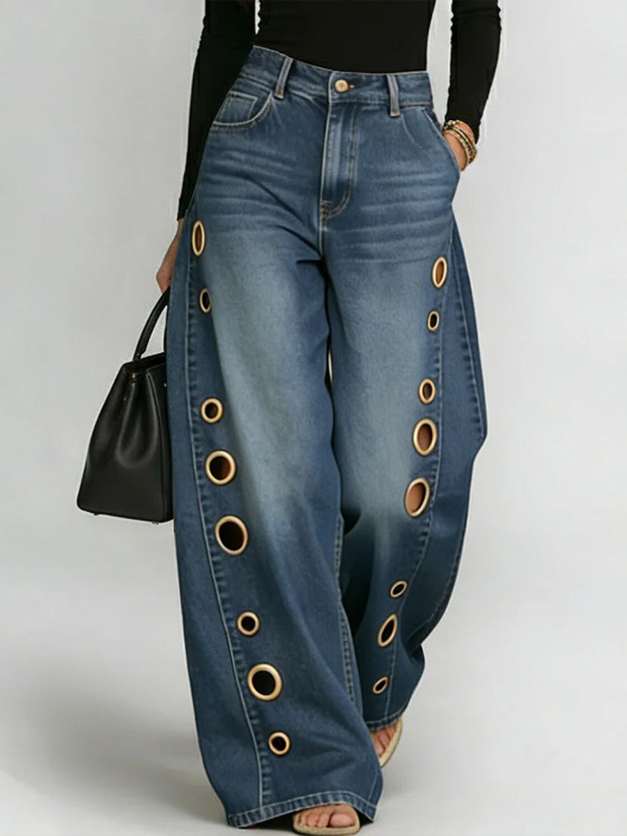 Jean décontracté large à taille haute pour femmes