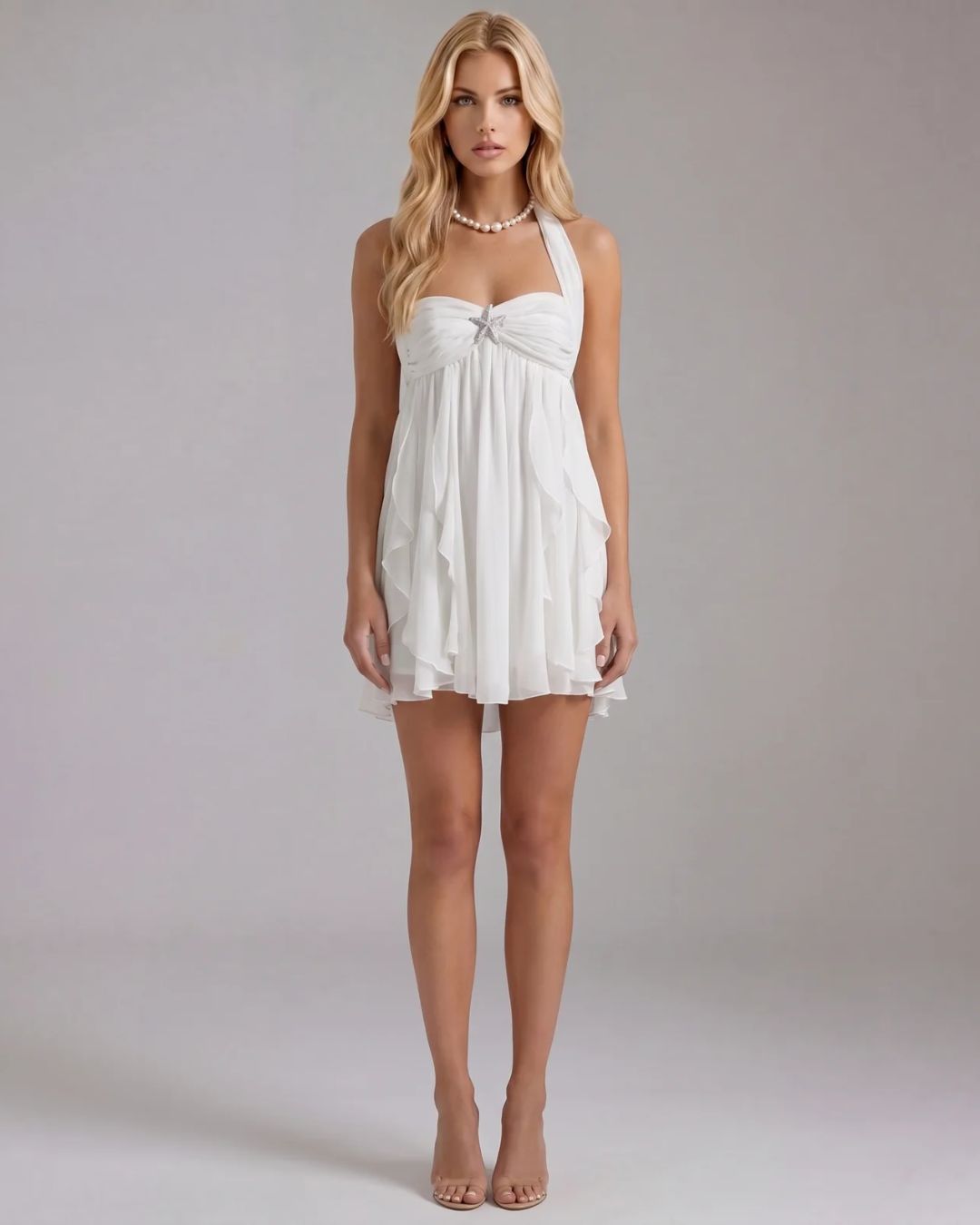 Robe mini froncée sans manches Rachel