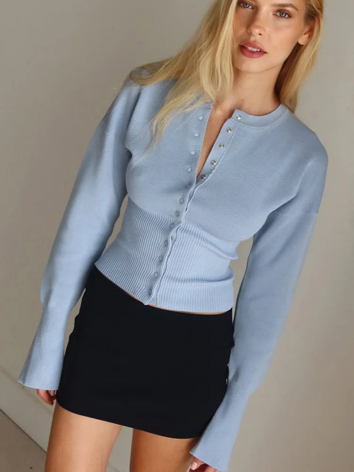 Cardigan ajusté en maille nervurée patchwork