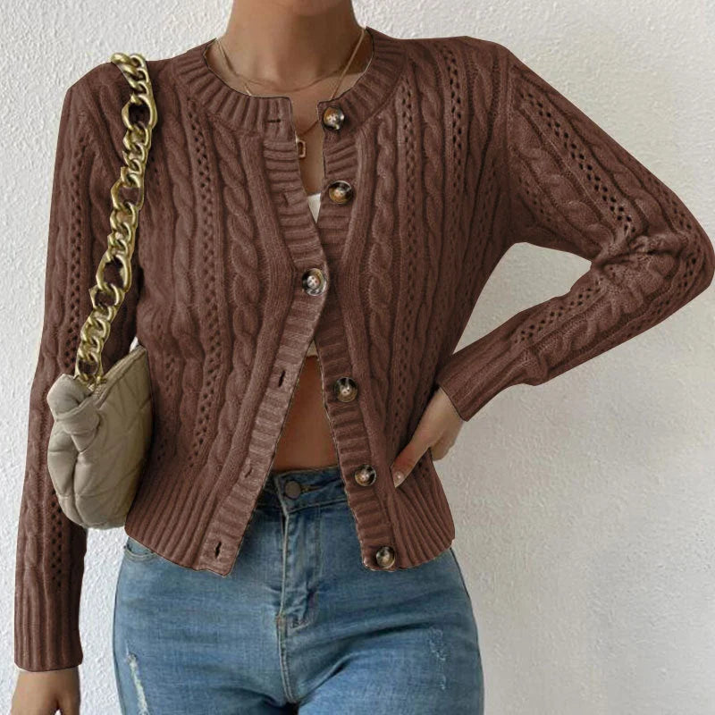 Cardigan boutonné en maille torsadée confortable pour femmes