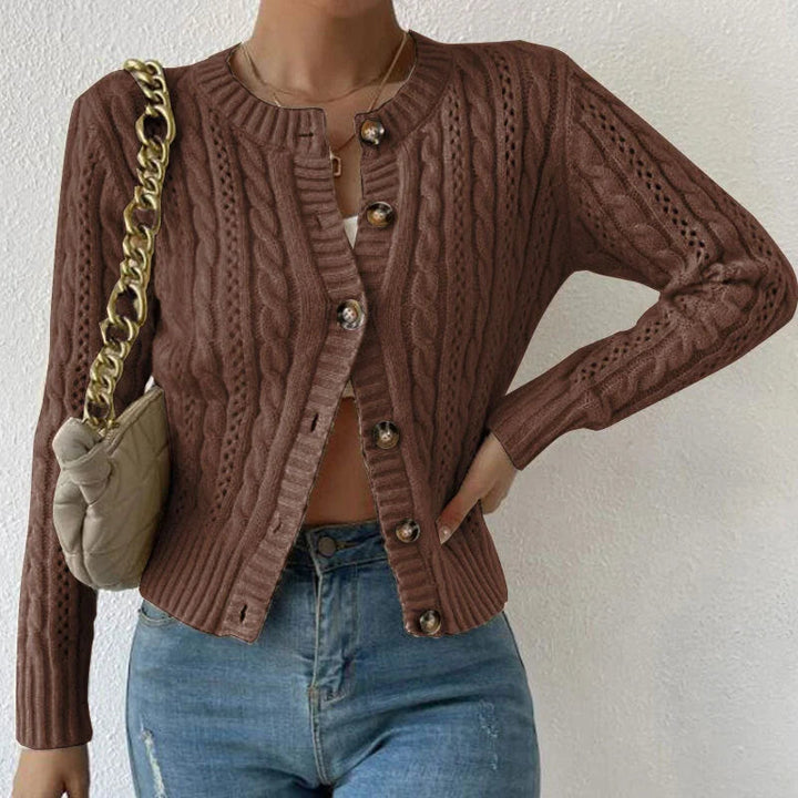 Cardigan boutonné en maille torsadée confortable pour femmes