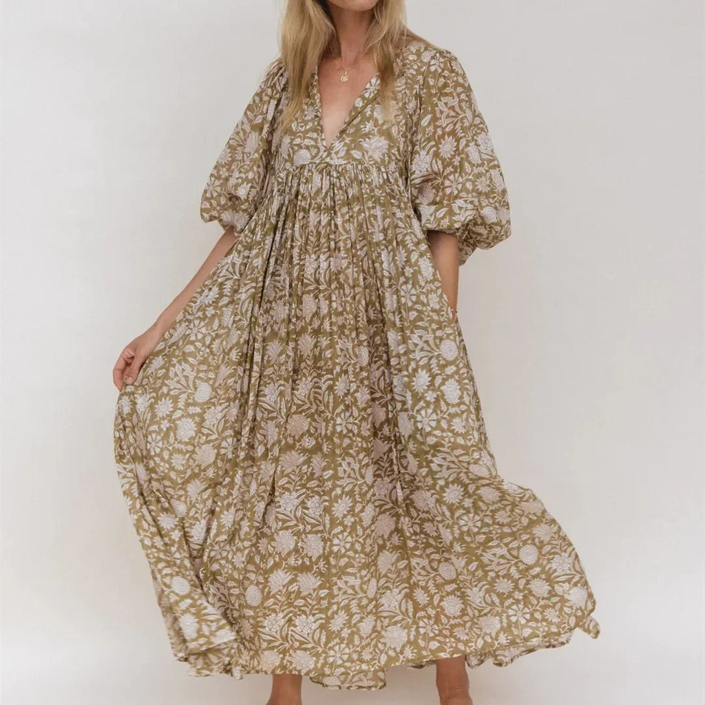 Robe Longue Bohème Femme à Manches Bouffantes - Idéale Été Élégante