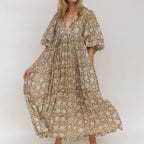 Robe Longue Bohème Femme à Manches Bouffantes - Idéale Été Élégante