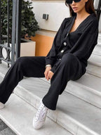 Ensemble décontracté confortable pull à col en V et pantalon