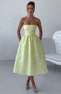 Robe midi bustier en jacquard floral citron