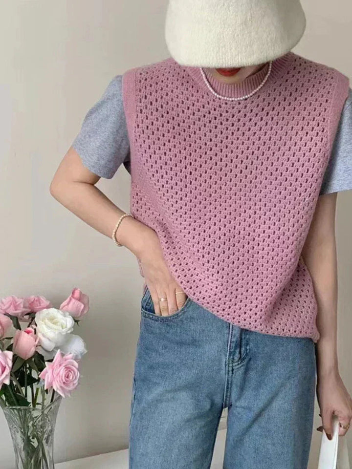 Pull sans manches en tricot pour femme, léger et ample