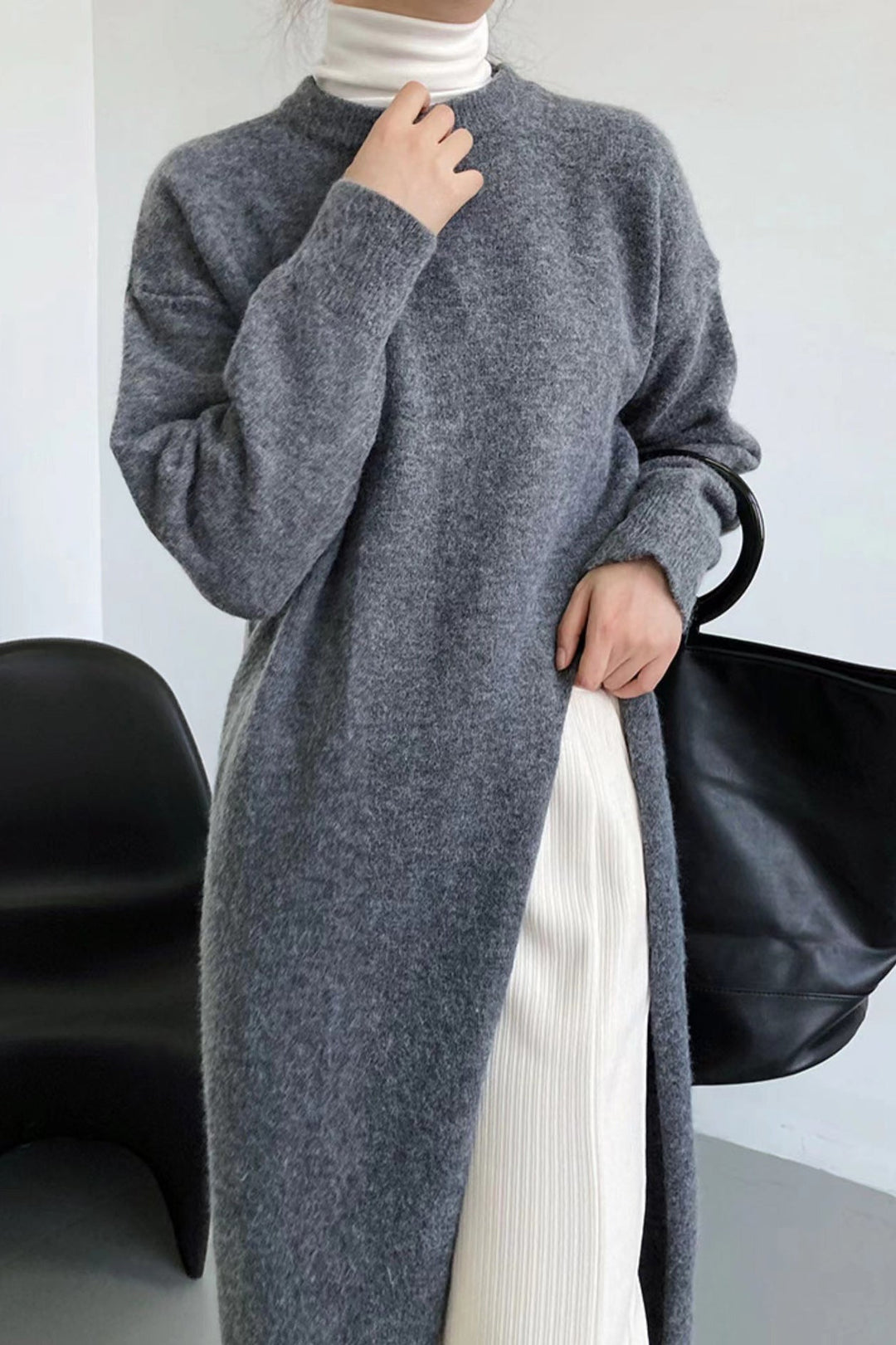 Robe-pull tricotée à fente latérale