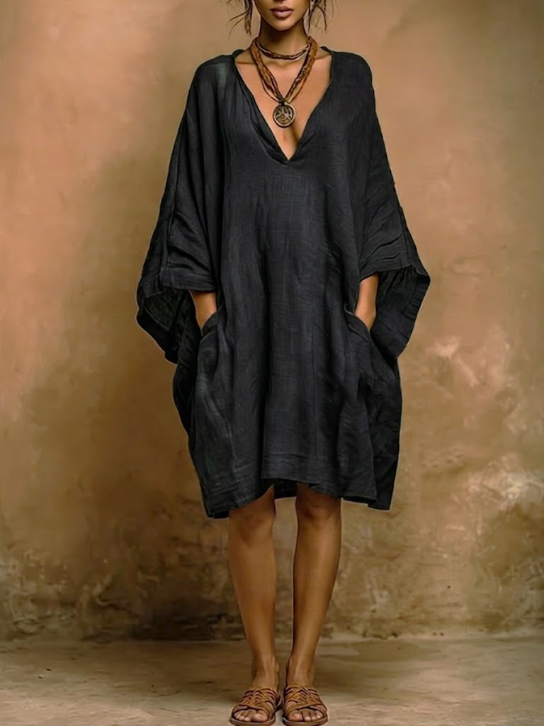 Robe midi ample à col en V pour femmes