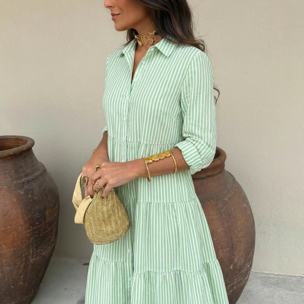 Robe légère à rayures à boutons pour femmes