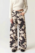 Jean Droit Taille Haute Délavé Imprimé Vache Femme