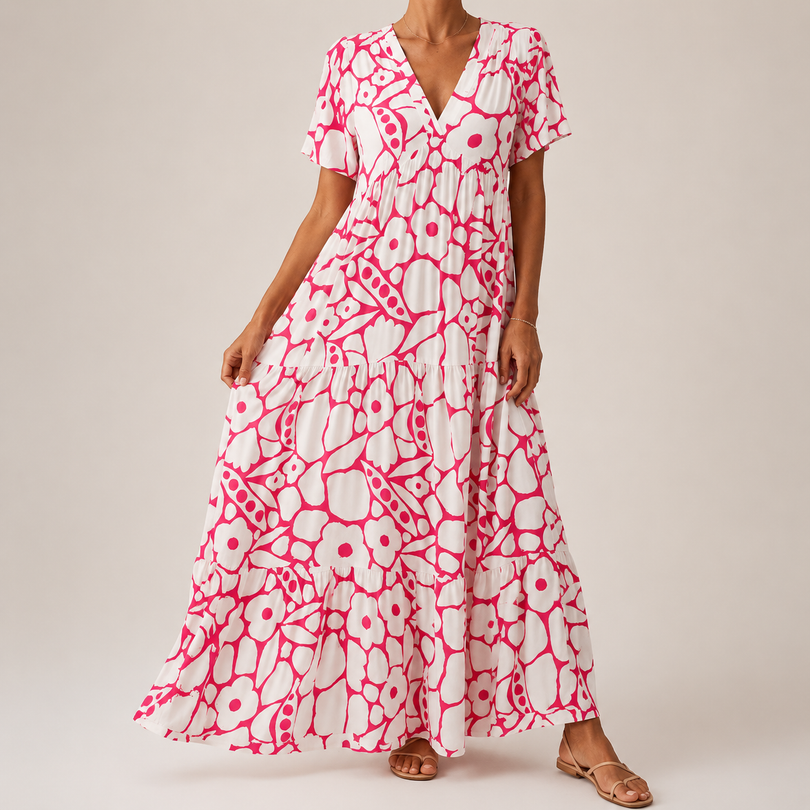 Robe longue à volants imprimé floral respirant