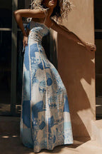 Sophie Paris | Robe Maxi à Nouer au Dos avec Galon Ric Rac et Imprimé Unique