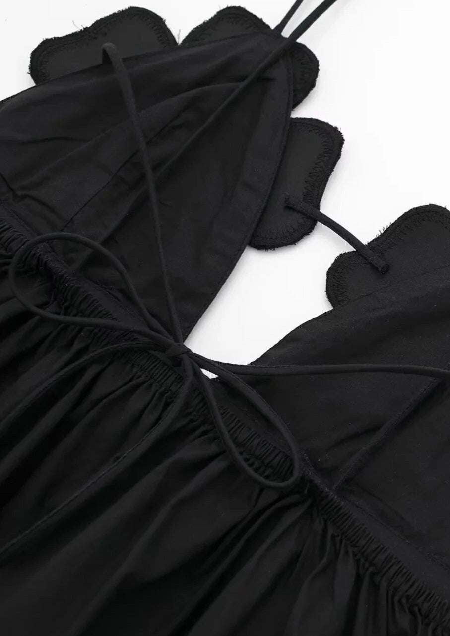 Haut noir en satin pour femme à col bénitier