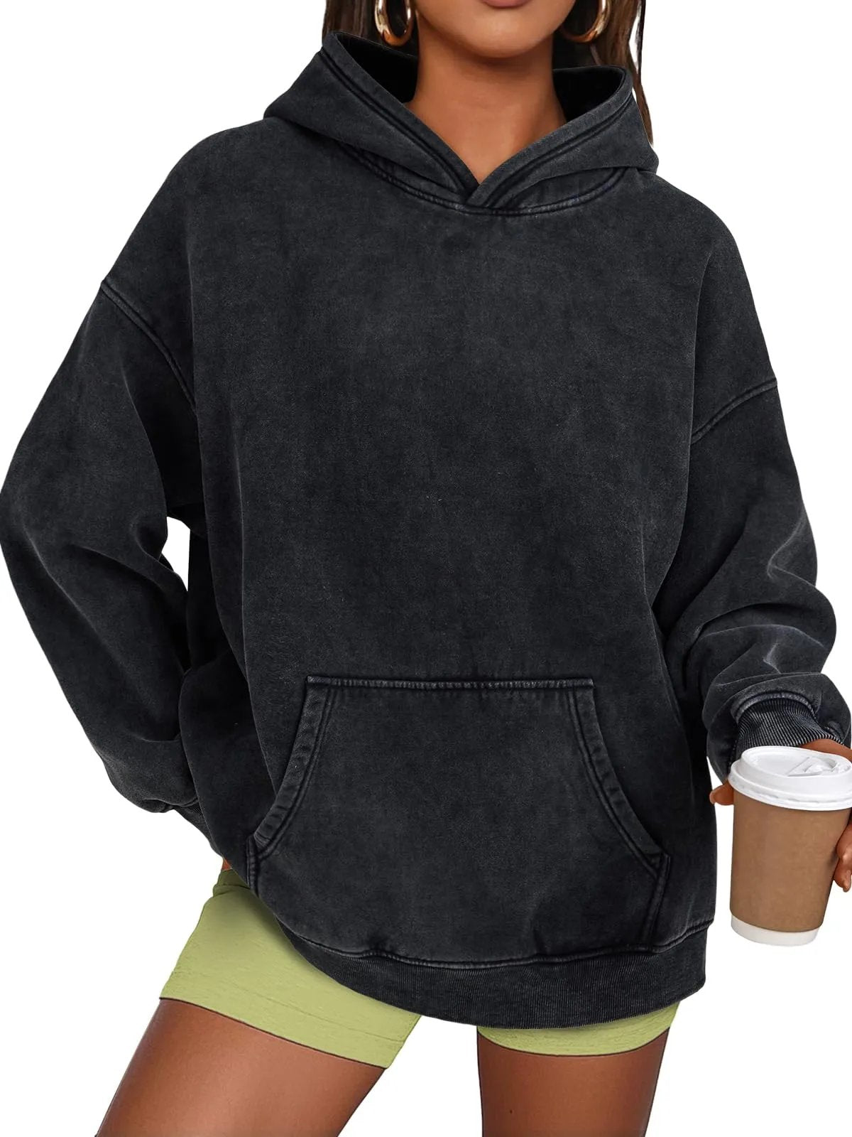 Sweat à capuche oversize effet délavé acide