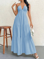 Robe Longue À Étage Dos Nu à Col Halter