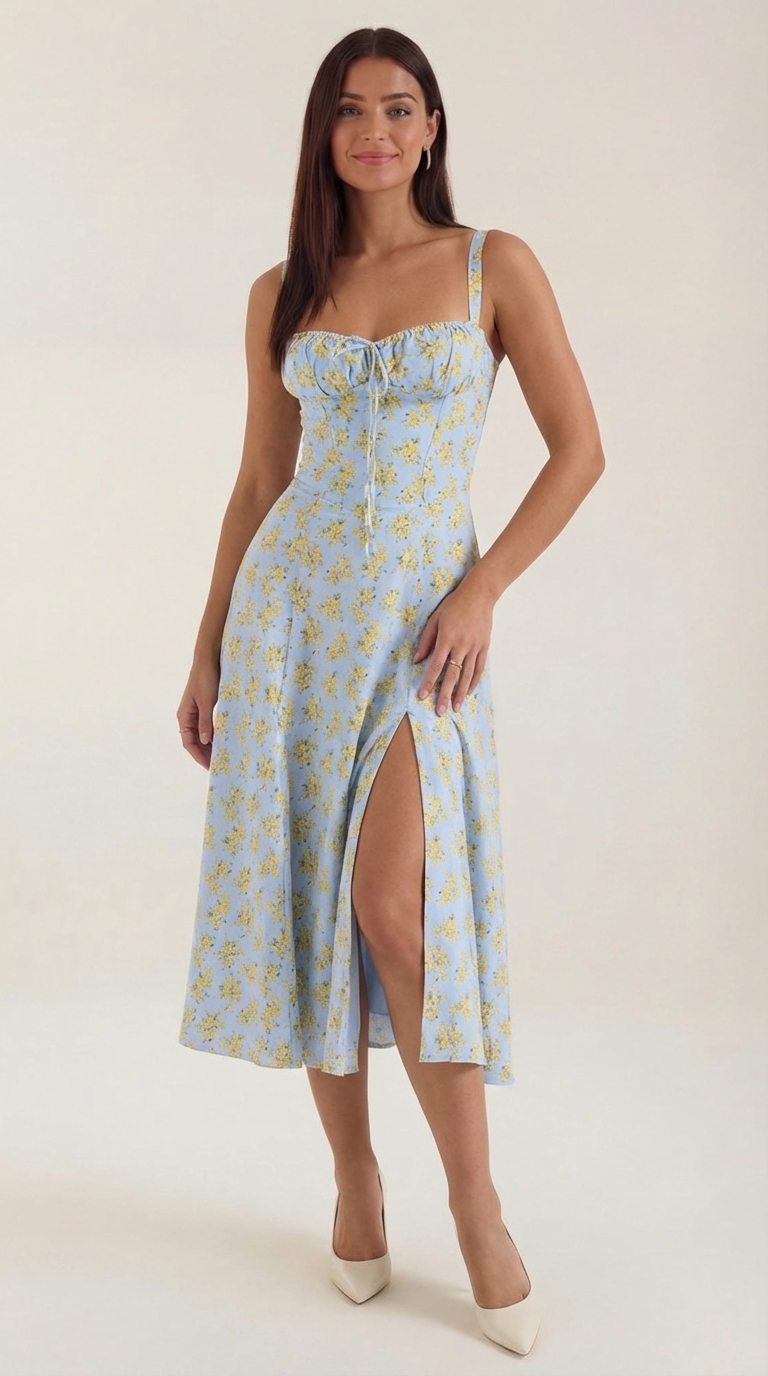 Robe midi fleurie pour femmes, idéale pour les invitées de mariage