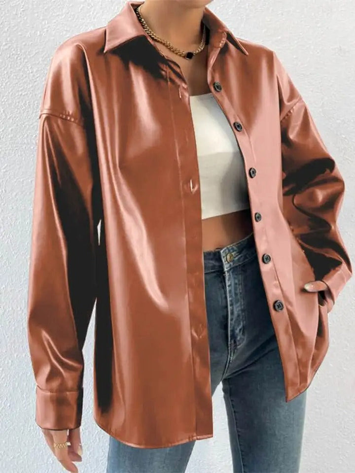 Veste aviateur vintage en cuir avec col à revers et fermeture à boutons