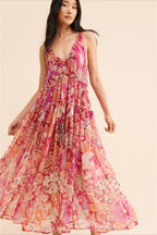 Robe Maxi Fleurie Sans Manches Col V