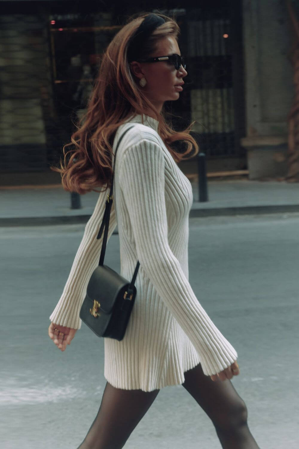 Robe courte à manches longues en mélange de coton