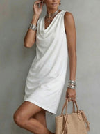 Robe en coton sans manches à col drapé
