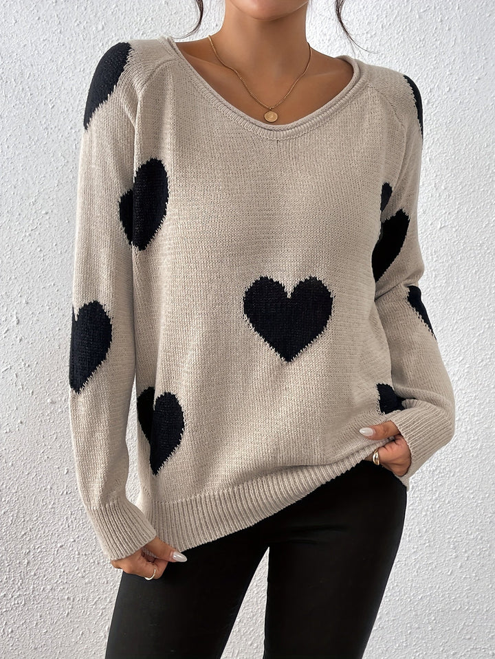 Pull confortable à motif cœur pour un style hivernal romantique