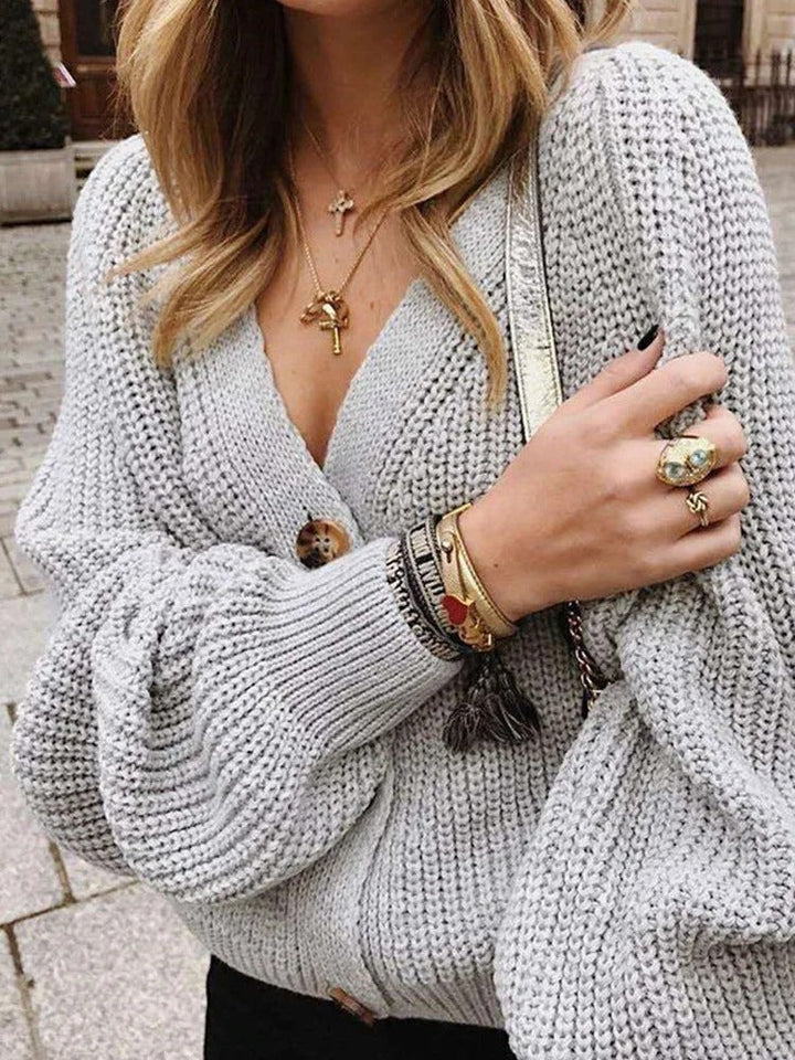 Cardigan tricoté à manches bouffantes pour femmes