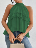 Débardeur Femme En Mousseline Dos Ajouré Col Halter