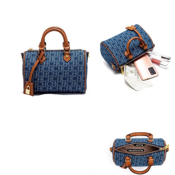 Fleur Rousse® | Sac Bowling en Denim Monogramme Élégant