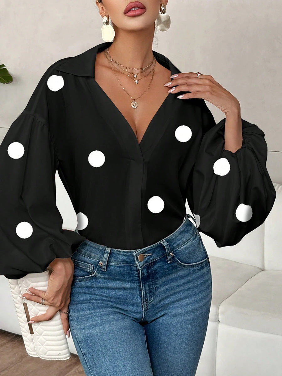 Blouse femme élégante à col tailleur et manches longues