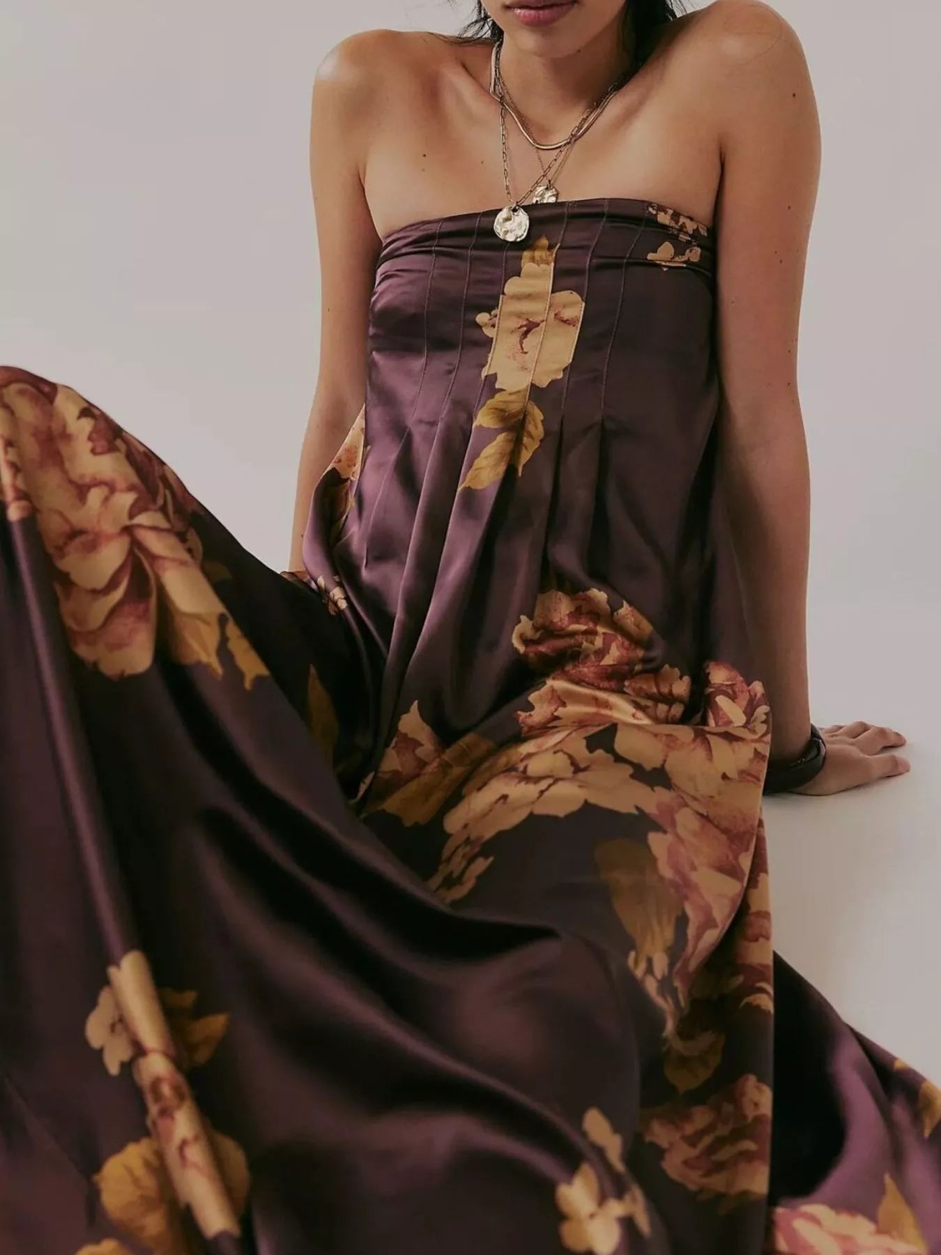 Robe maxi sans manches à imprimé floral en polyester