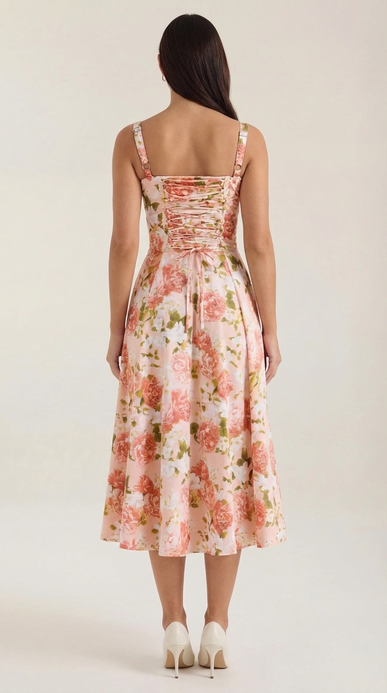 Robe midi fleurie pour femmes, idéale pour les invitées de mariage