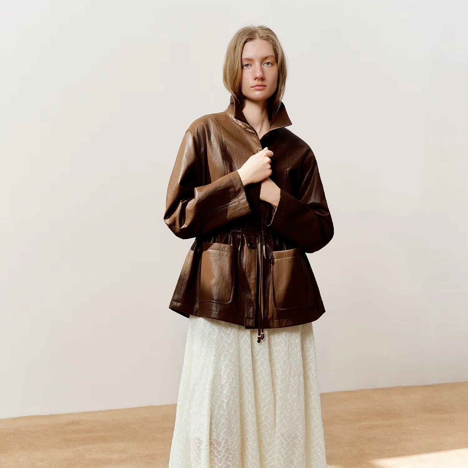Veste en cuir oversize pour femme
