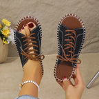 Sandales vintage femme à brides lacées vues de trois quarts