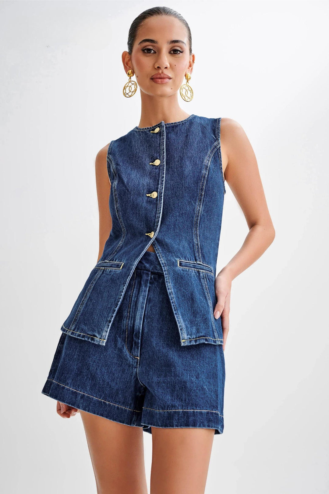 Ensemble deux pièces en denim pour femme