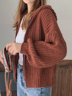 Pull à capuche zippé en maille pour femmes