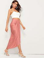Jupe mi-longue drapée taille haute