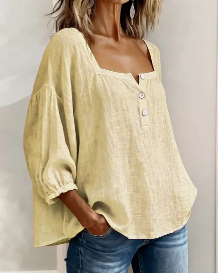 Blouse en coton à encolure carrée et manches longues