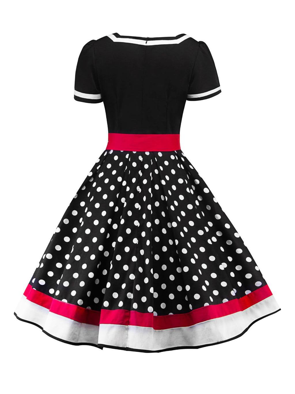 Robe vintage des années 50 à pois avec ceinture et jupe évasée Rockabilly