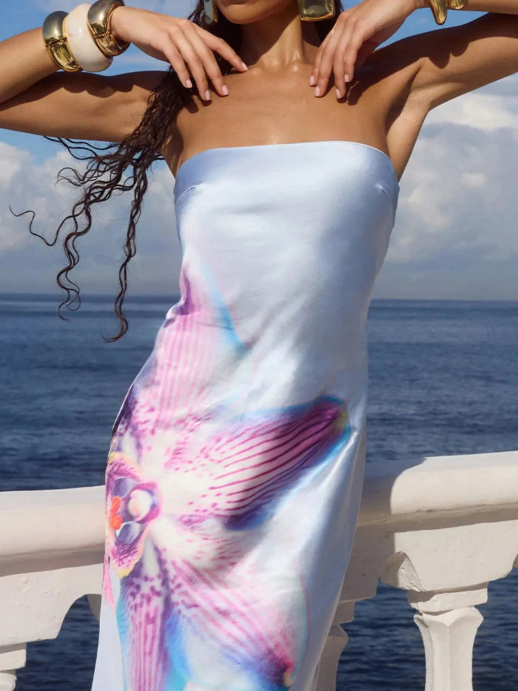 Robe maxi tube en polyester imprimé