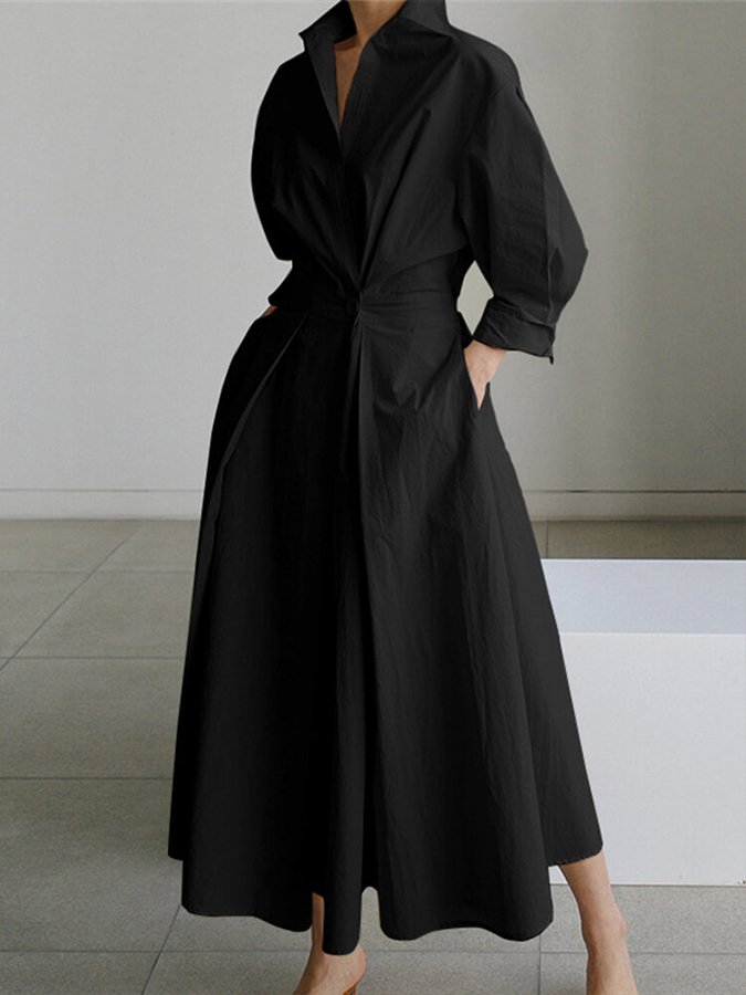 Robe longue pour femmes avec poches et détails à boutons