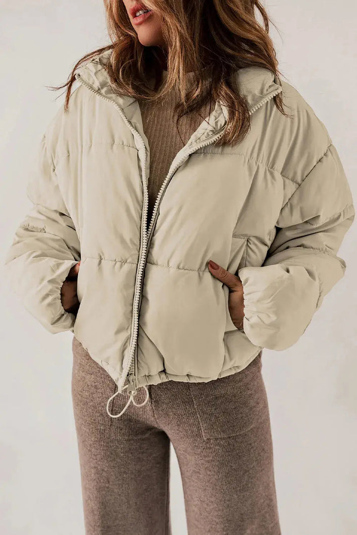 Manteau Long Chic à Col avec Fermeture Éclair pour Superposition Élégante