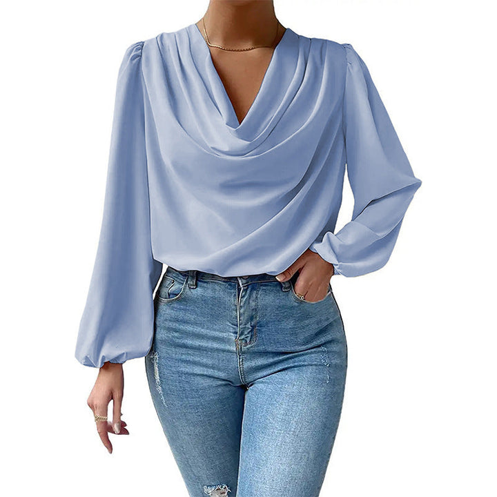 Océane Dubois® | Blouse Élégante Femme en Chiffon à Col Bénitier et Manches Longues