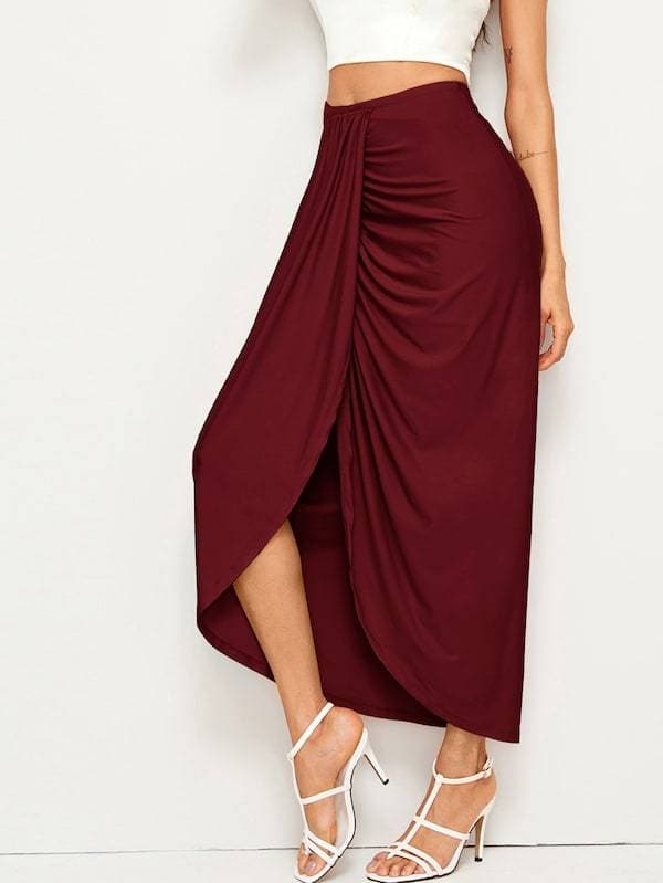 Jupe mi-longue drapée taille haute