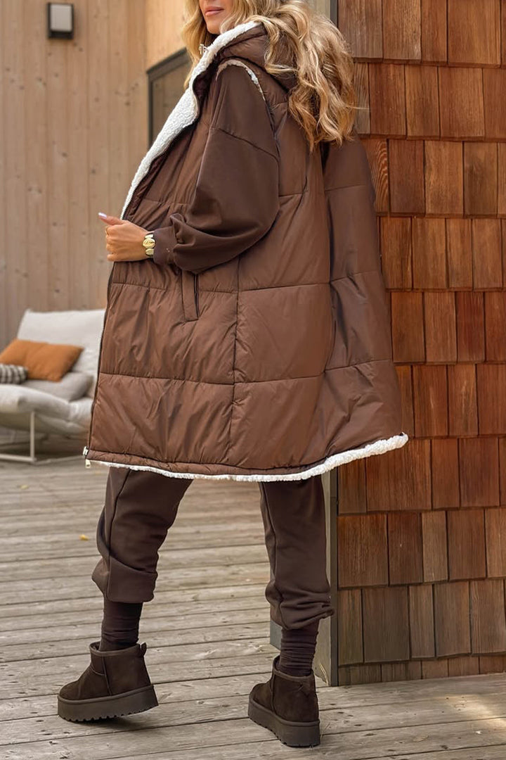 Gilet Long Réversible en Peluche - Gilet Douillet à Capuche en Sherpa