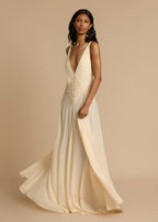 Robe Maxi Blanche à Col V Profond en Dentelle, Fluide, à Bretelles, Robe de Vacances
