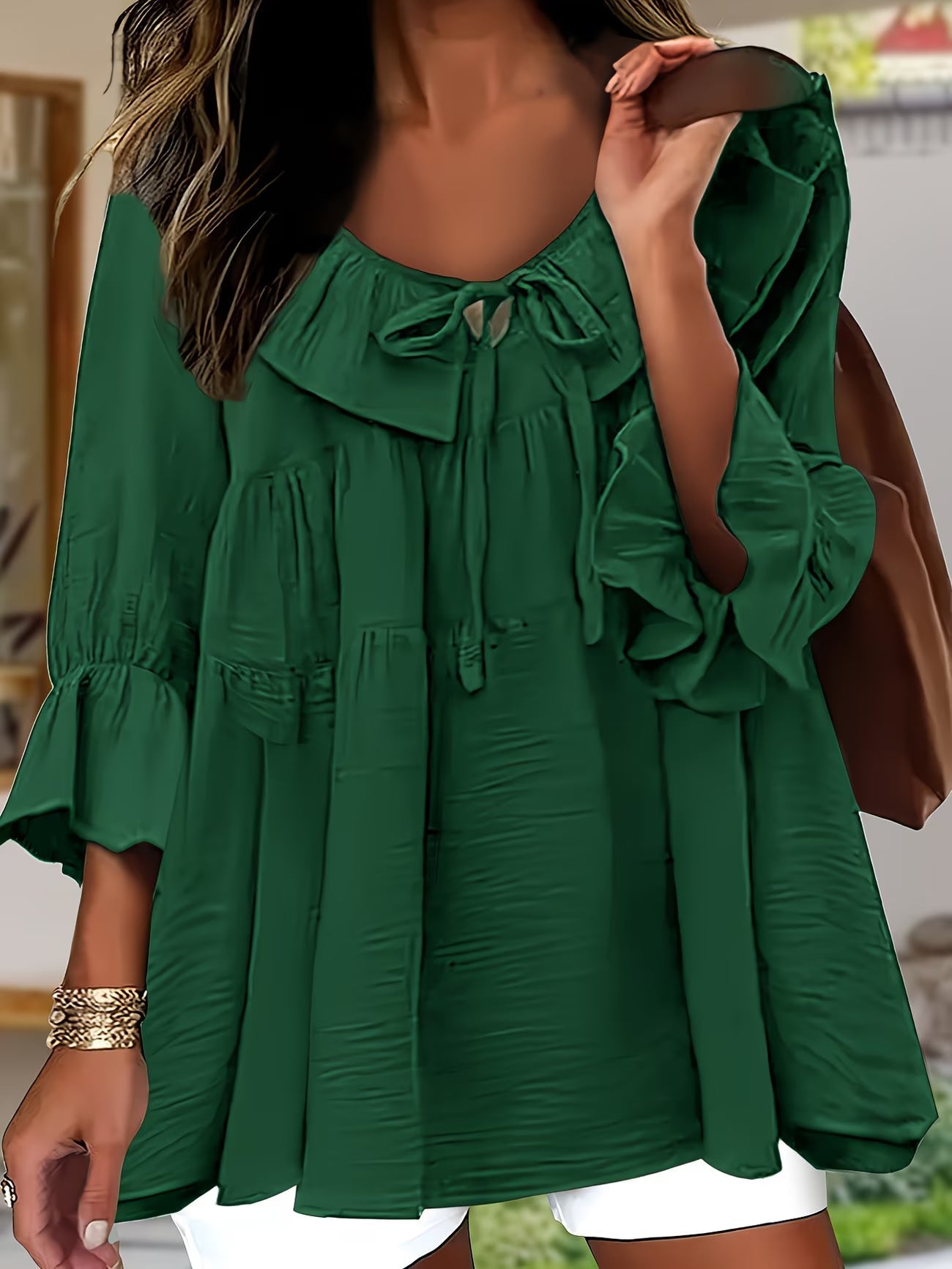 Blouse Femme Élégante à Col Volanté
