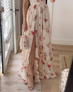 Robe maxi fleurie fendue pour femme, silhouette élégante en pied